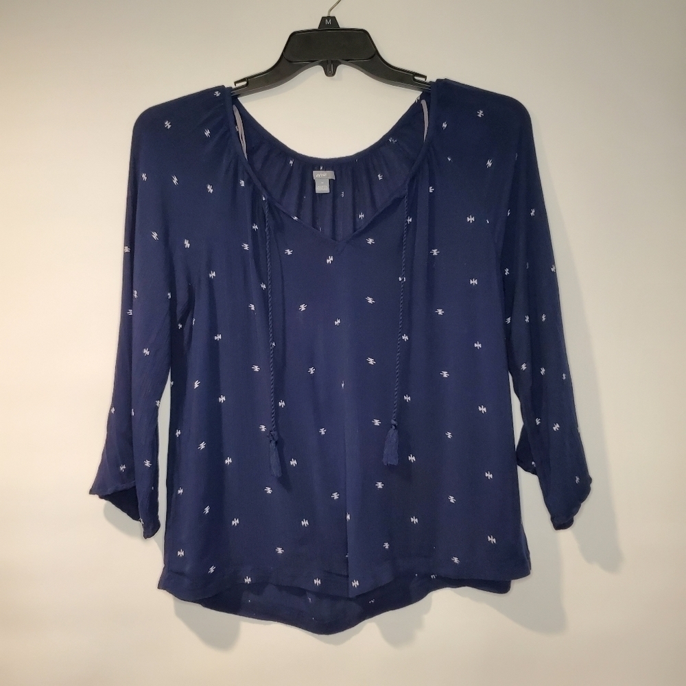 AERIE- Navy Blue Bohemian Blouse- Women's-Size Medium